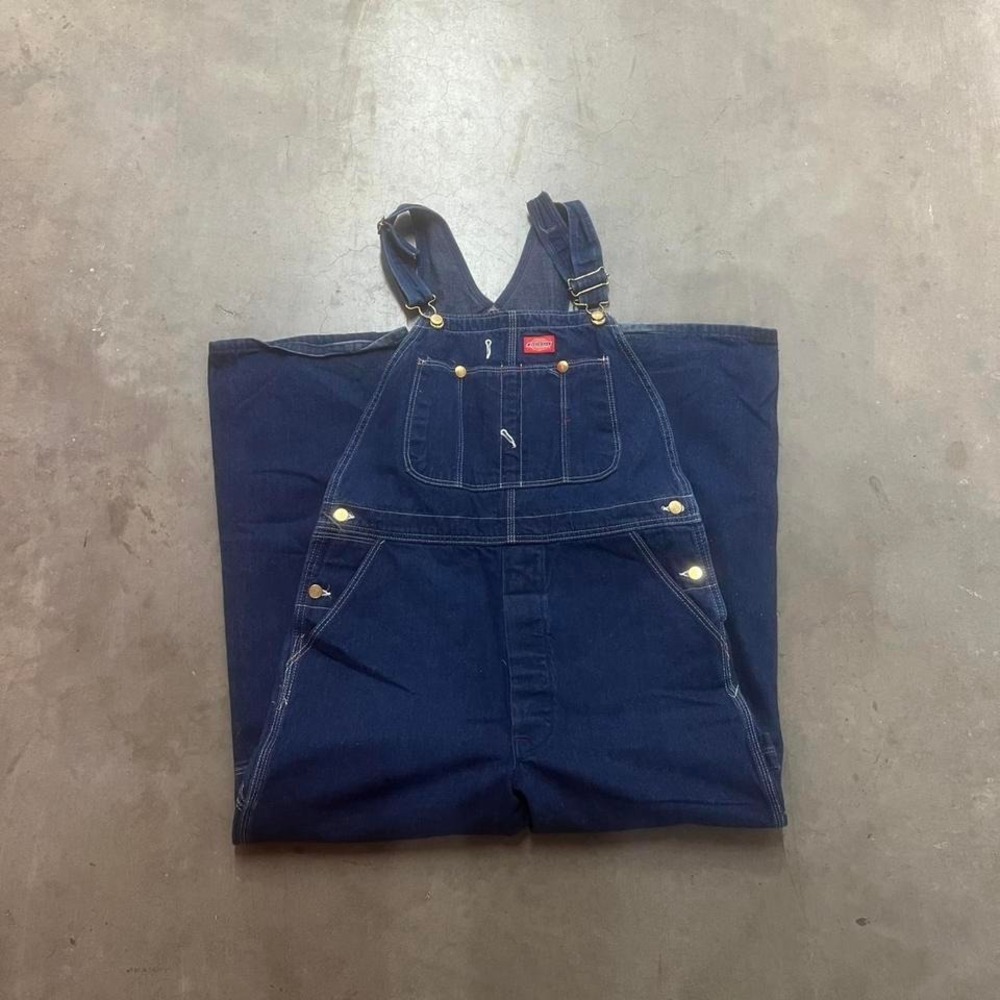Vintage Dickies men's dark wash USA made denim overalls work 90s 36